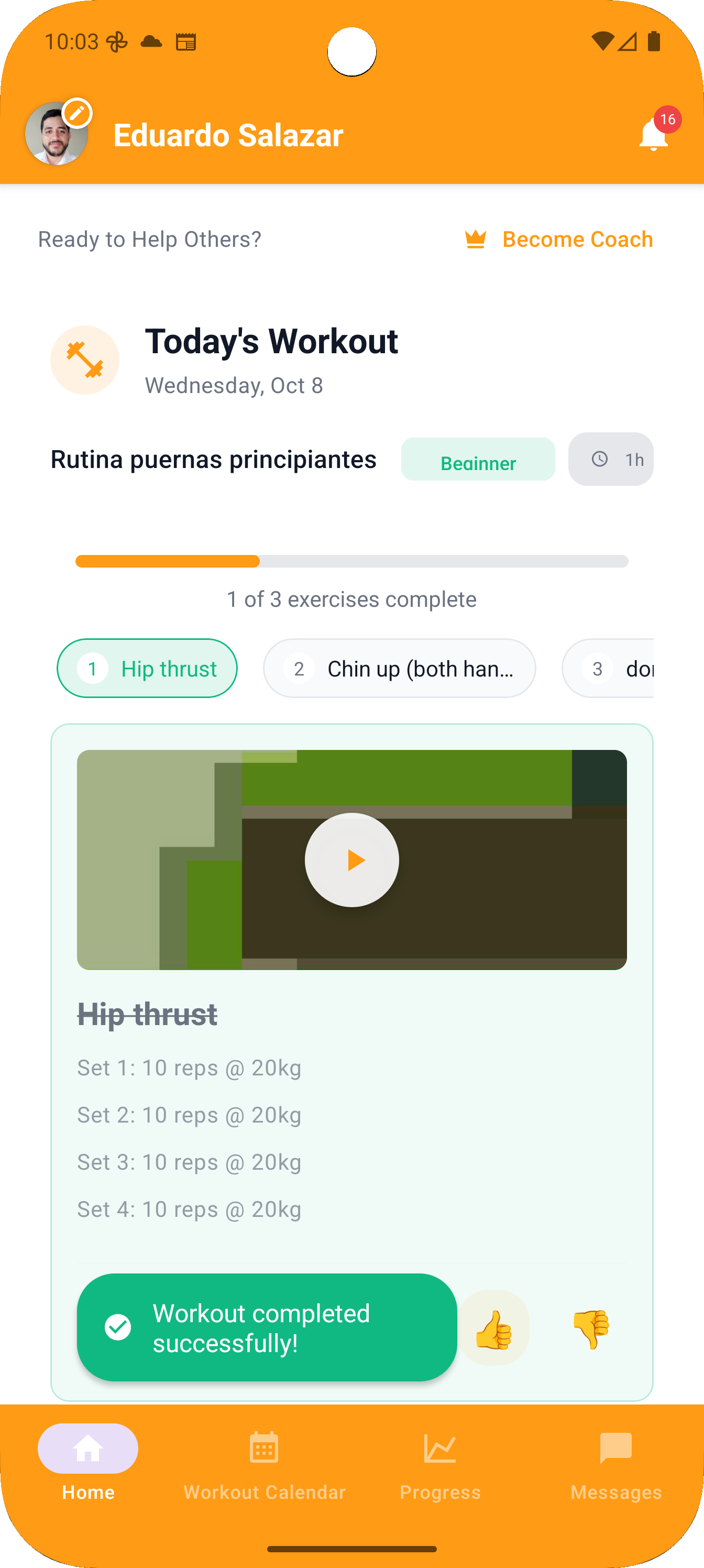 Athlete completing workouts