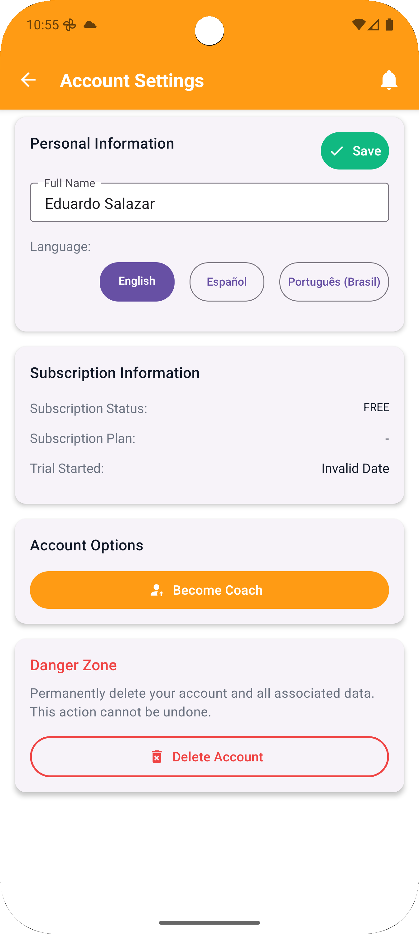 Delete Account in AyudaFit App
